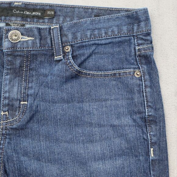 Calvin Klein Jeans Womens 30 Blue Flared Low Rise 5 Pocket Dark Wash Denim Pants - Picture 11 of 16